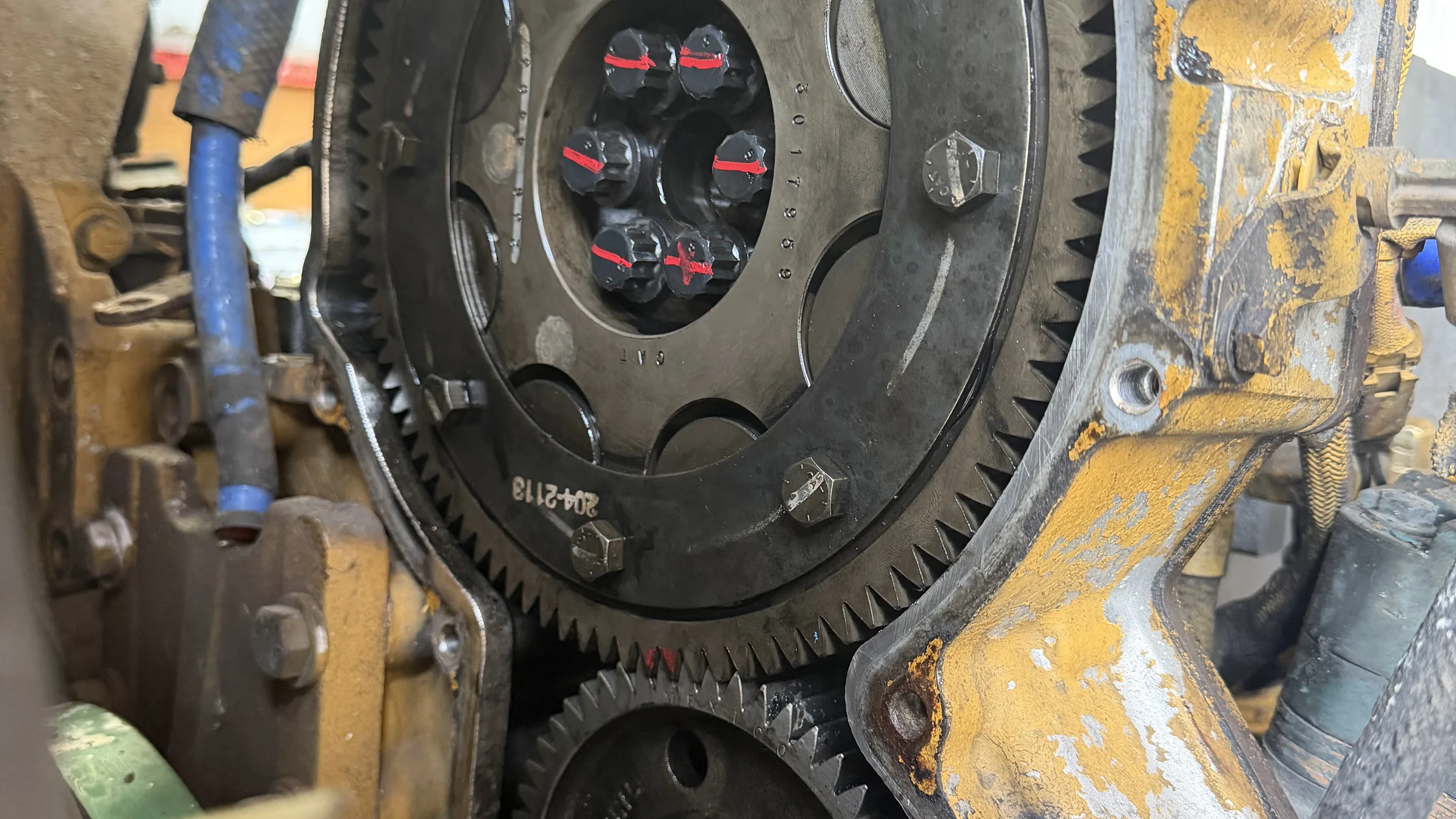 Engine timing gears inside the front cover