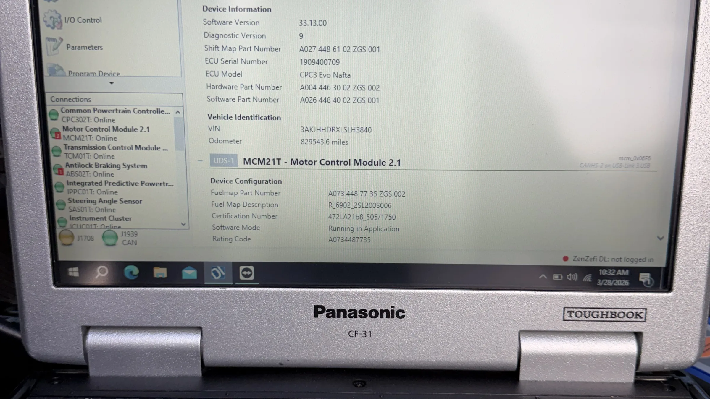Panasonic Toughbook running diesel diagnostic software
