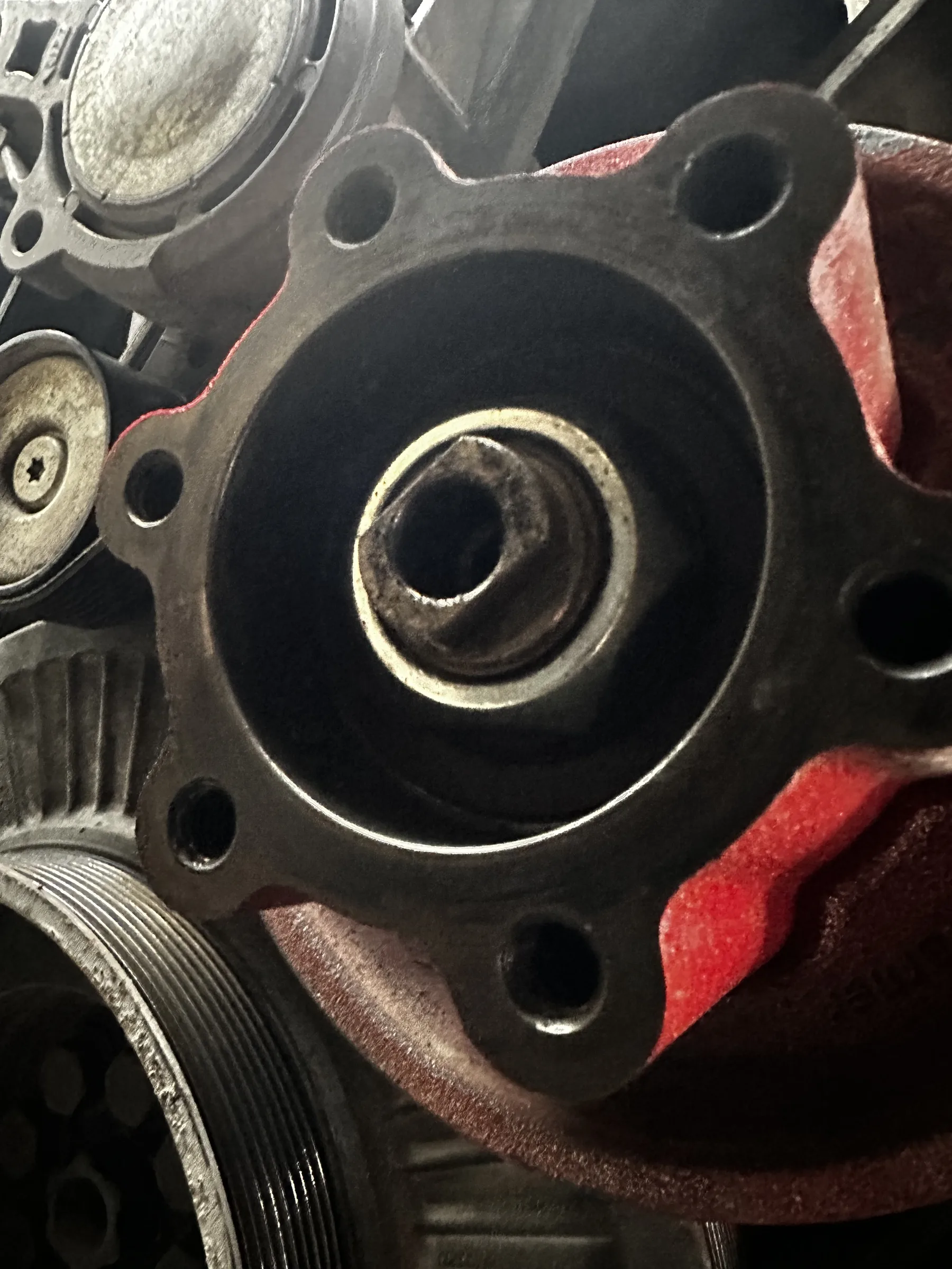 Gear-driven engine accessory on the front of the block