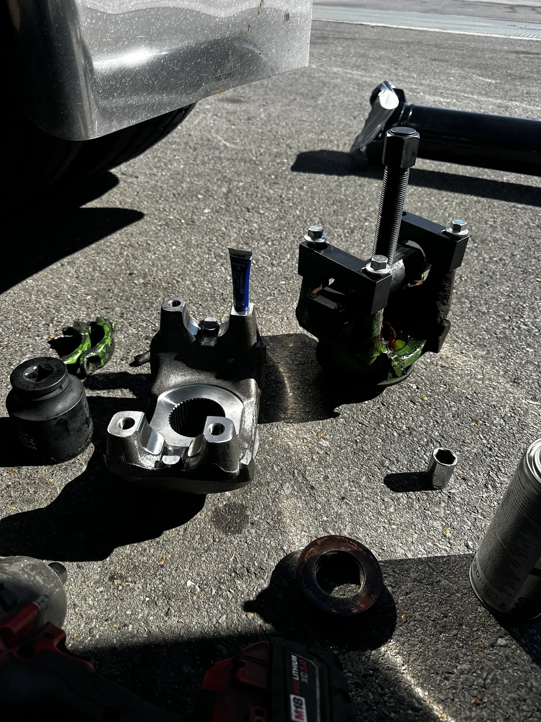Drive shaft and yoke removed and laid out