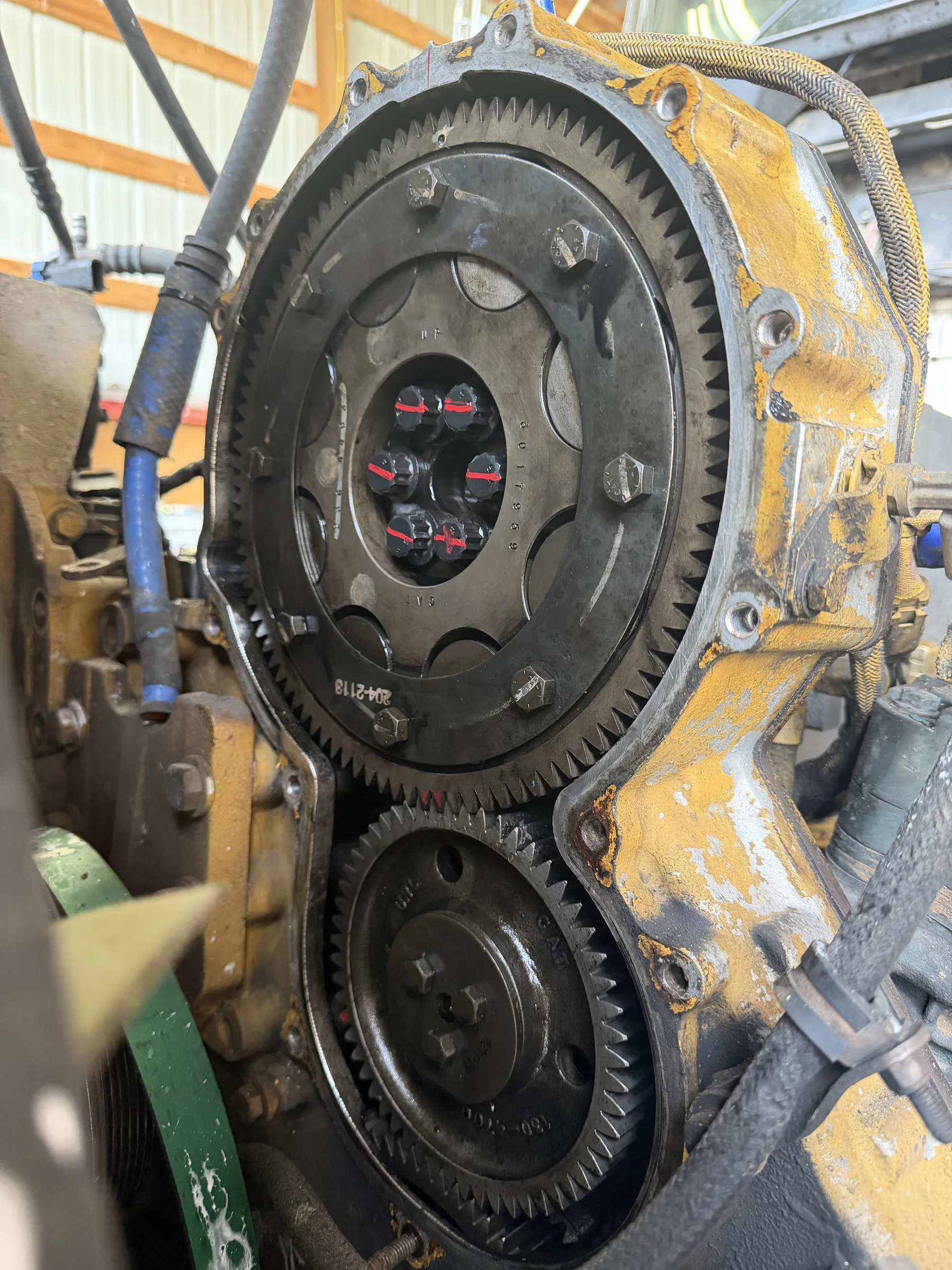 Engine timing gears inside the front cover