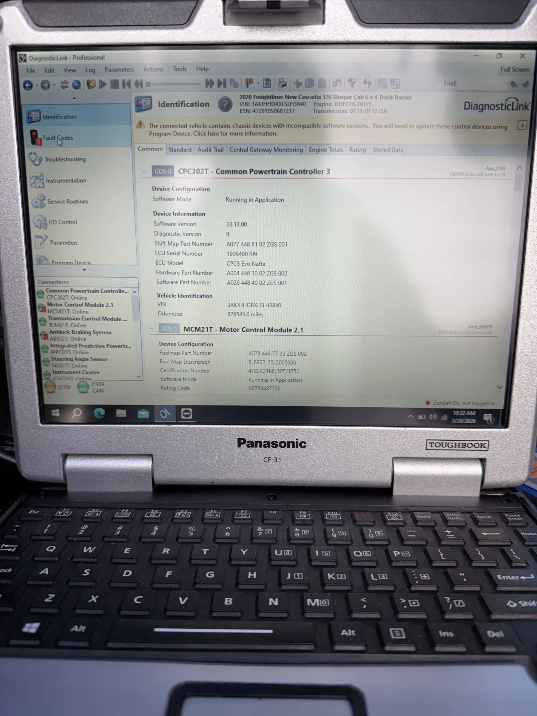 Panasonic Toughbook running diesel diagnostic software