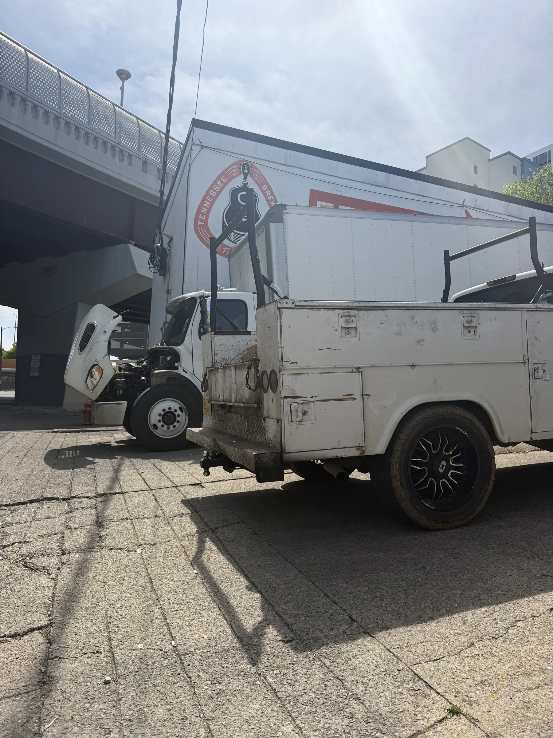 Service truck parked at a customer site