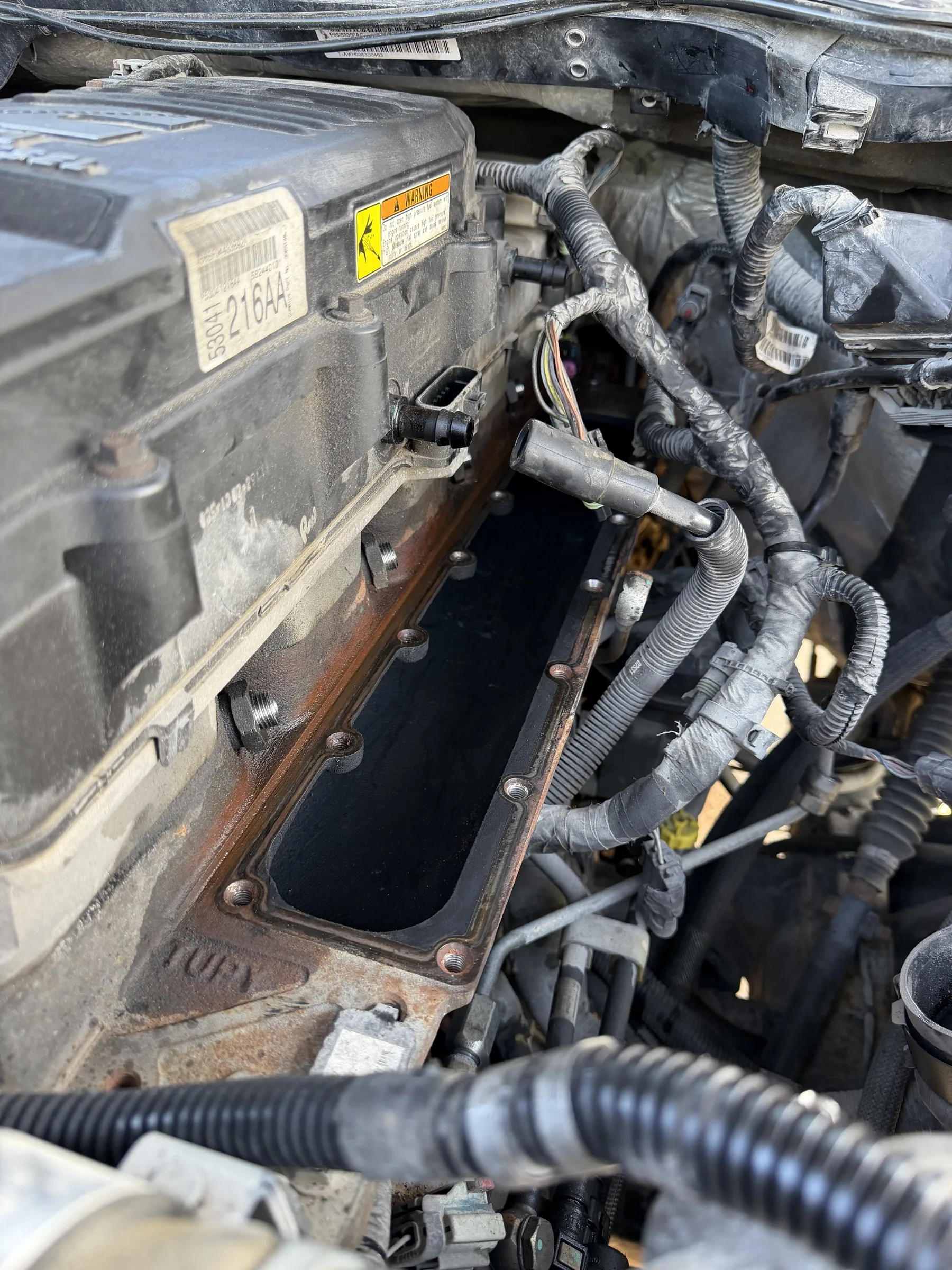 Engine bay during top-end service work
